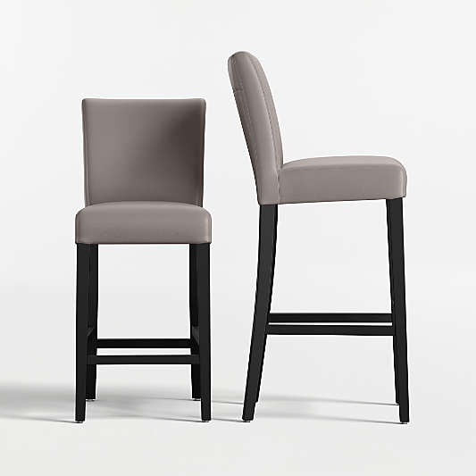 Lowe Grey Leather Bar Stool with Ebony Wood Legs