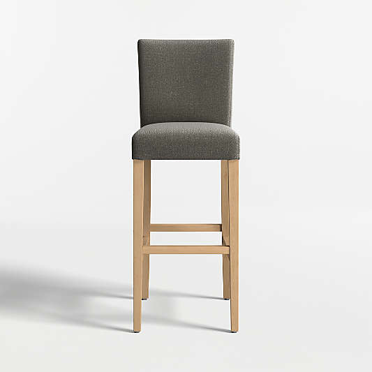 Lowe Charcoal Grey Upholstered Bar Stool with Natural Wood Legs