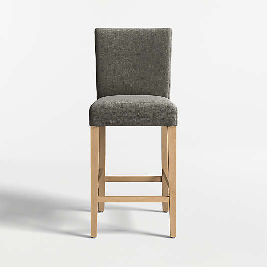Lowe Charcoal Grey Upholstered Counter Stool with Natural Wood Legs