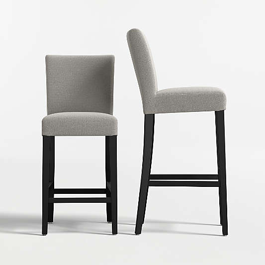 Lowe Charcoal Grey Upholstered Stools with Ebony Wood Legs