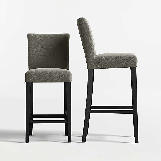 Lowe Charcoal Grey Upholstered Stools with Ebony Wood Legs