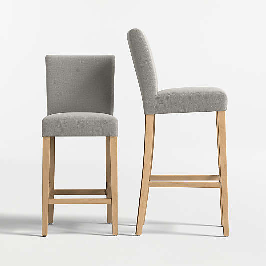 Lowe Charcoal Grey Upholstered Stools with Natural Wood Legs