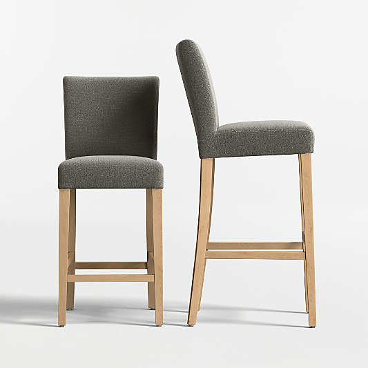 Lowe Charcoal Grey Upholstered Stools with Natural Wood Legs