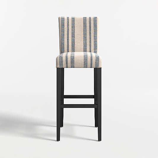 Lowe Indigo Stripe Upholstered Bar Stool with Ebony Wood Legs