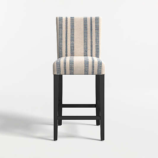 Lowe Indigo Stripe Upholstered Counter Stool with Ebony Wood Legs