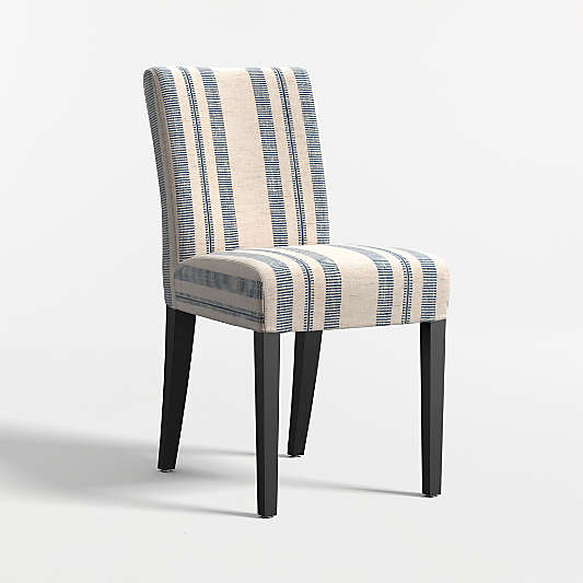 Lowe Indigo Stripe Upholstered Dining Chair with Ebony Wood Legs