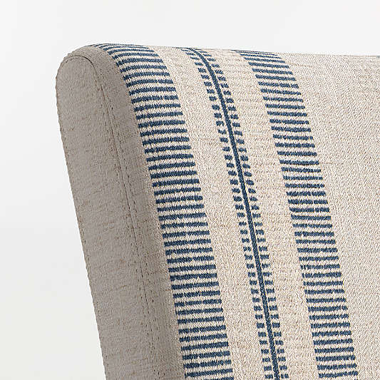 Lowe Indigo Stripe Upholstered Dining Chair with Natural Wood Legs