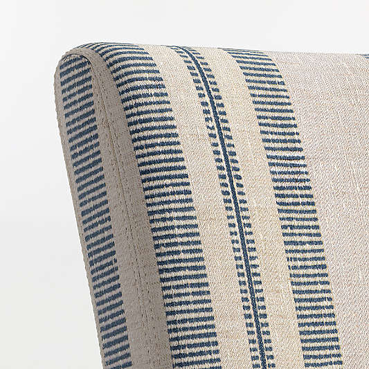 Lowe Indigo Stripe Upholstered Dining Chair with Natural Wood Legs