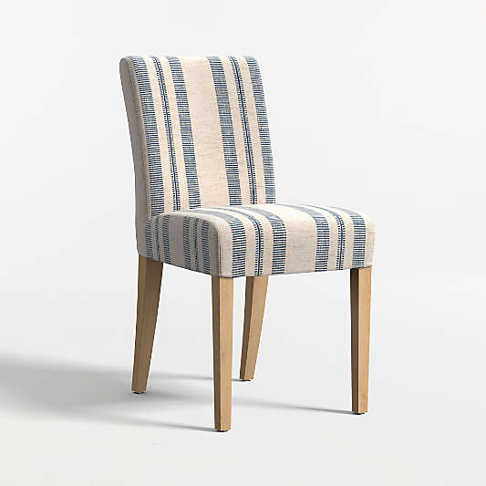 Lowe Indigo Stripe Upholstered Dining Chair with Natural Wood Legs