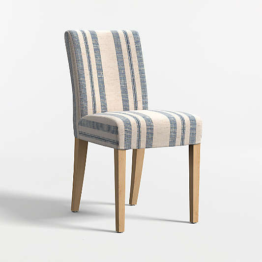 Lowe Indigo Stripe Upholstered Dining Chair with Natural Wood Legs