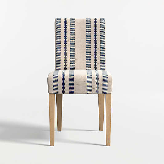 Lowe Indigo Stripe Upholstered Dining Chair with Natural Wood Legs