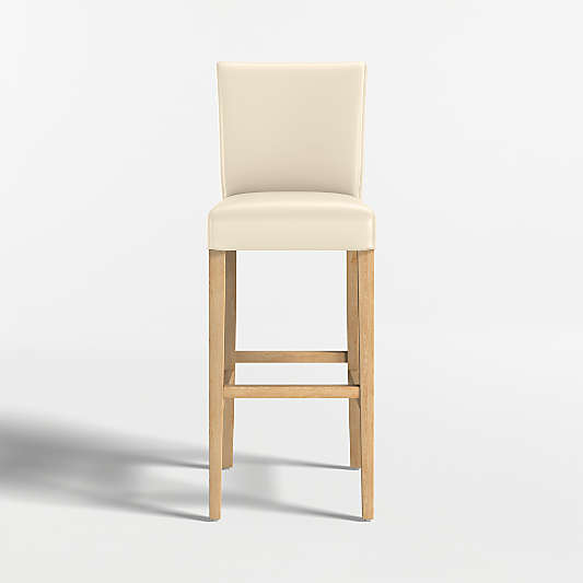 Lowe Ivory Leather Bar Stool with Natural Wood Legs
