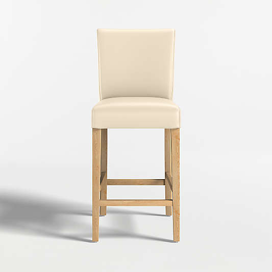 Lowe Ivory Leather Counter Stool with Natural Wood Legs