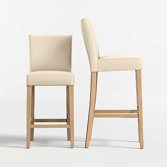 Lowe Ivory Leather Stools with Natural Wood Legs