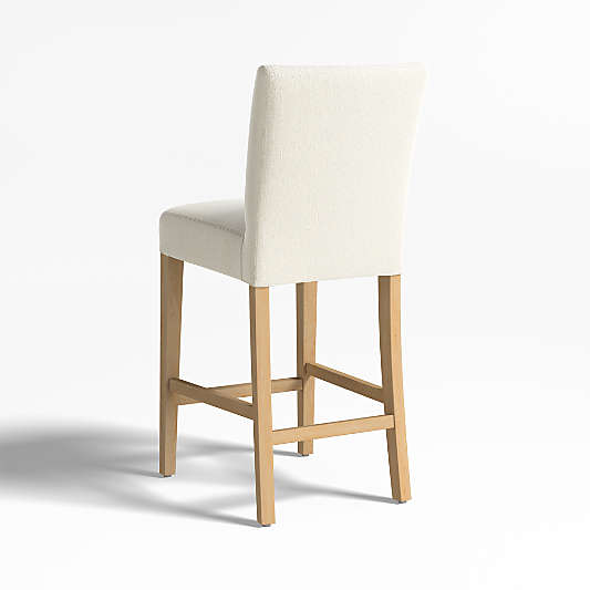 Lowe Ivory Upholstered Counter Stool with Natural Wood Legs