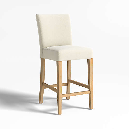 Lowe Ivory Upholstered Counter Stool with Natural Wood Legs