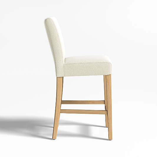 Lowe Ivory Upholstered Counter Stool with Natural Wood Legs