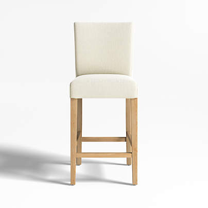 Lowe Ivory Upholstered Counter Stool with Natural Wood Legs