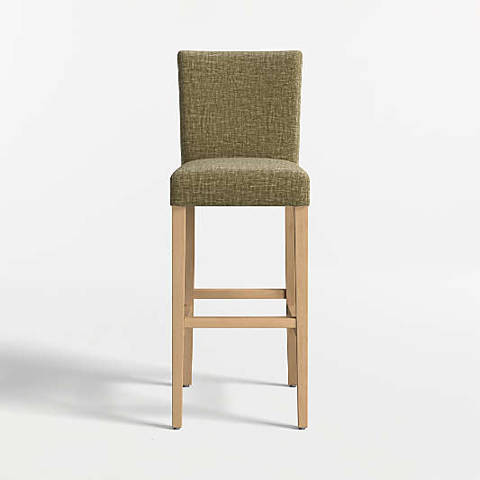 Lowe Doux Olive Upholstered Bar Stool with Natural Wood Legs