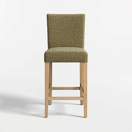 Lowe Doux Olive Upholstered Counter Stool with Natural Wood Legs