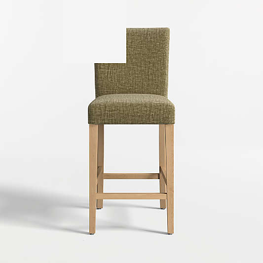 Lowe Doux Olive Upholstered Counter Stool with Natural Wood Legs