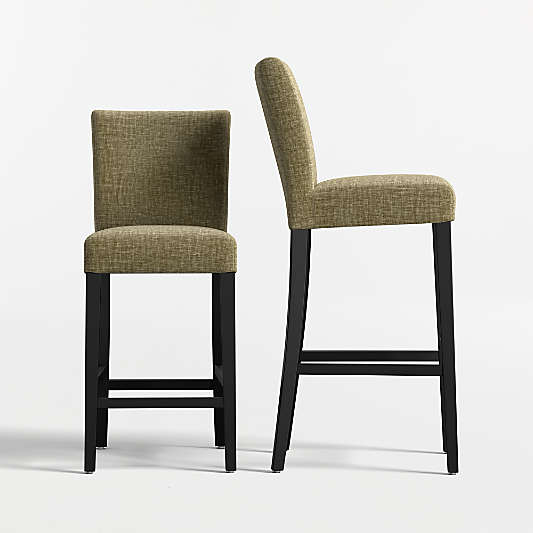 Lowe Doux Olive Upholstered Stools with Ebony Wood Legs