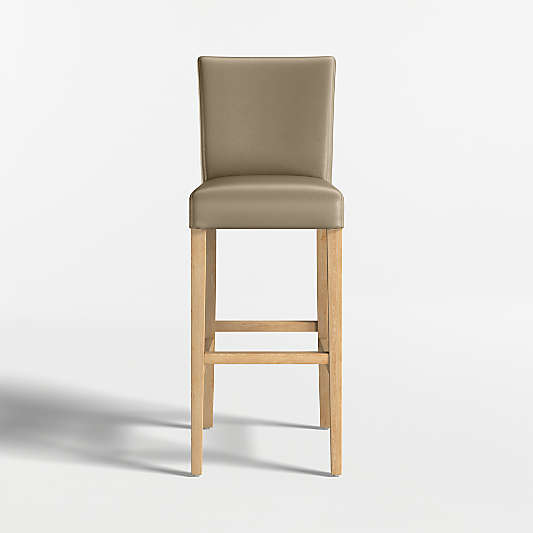 Lowe Moss Green Leather Bar Stool with Natural Wood Legs