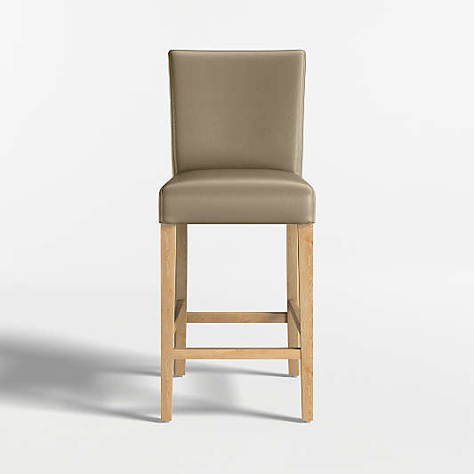 Lowe Moss Green Leather Counter Stool with Natural Wood Legs