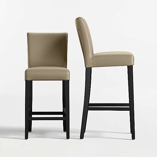 Lowe Moss Green Leather Stools with Ebony Wood Legs