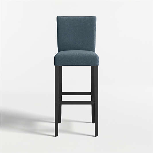 Lowe Navy Upholstered Bar Stool with Ebony Wood Legs