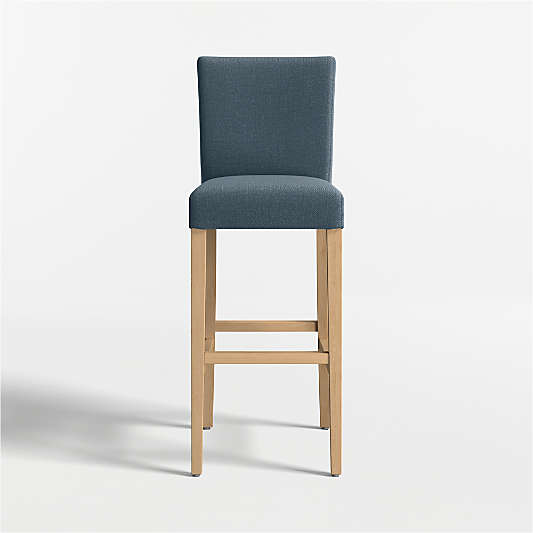 Lowe Navy Upholstered Bar Stool with Natural Wood Legs