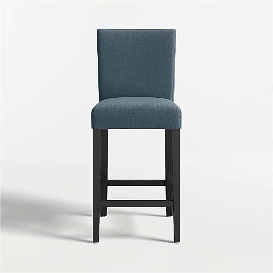 Lowe Navy Upholstered Counter Stool with Ebony Wood Legs