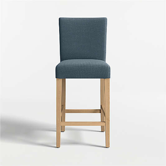 Lowe Navy Upholstered Counter Stool with Natural Wood Legs