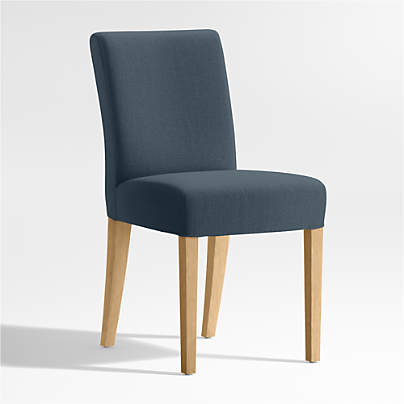 Lowe Navy Upholstered Dining Chair with Natural Wood Legs