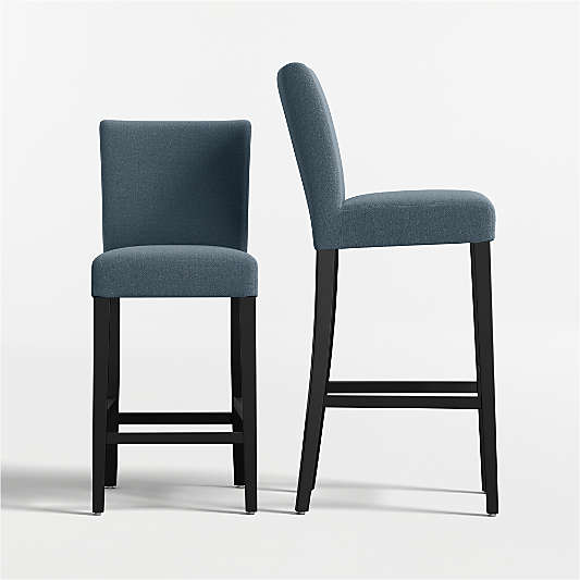 Lowe Navy Upholstered Stools with Ebony Wood Legs