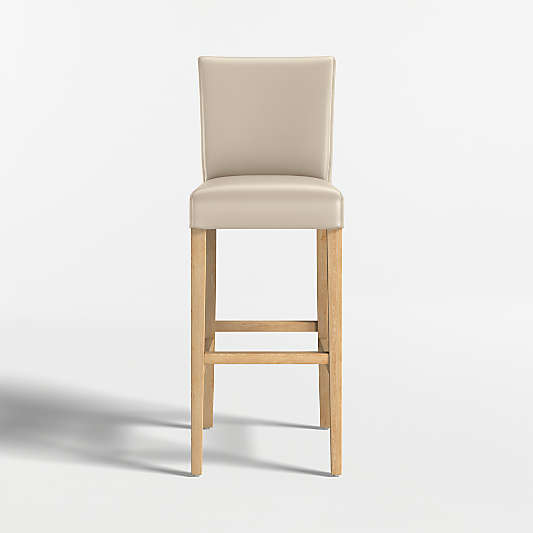 Lowe Bone Leather Bar Stool with Natural Wood Legs