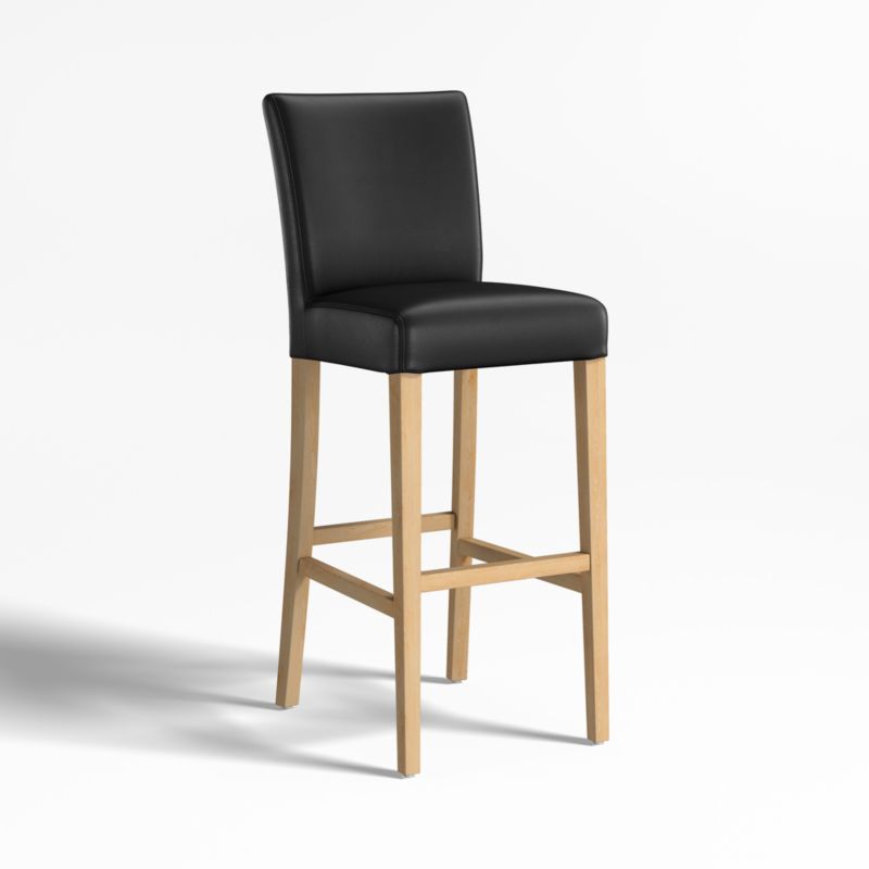 Lowe Onyx Leather Bar Stool with Natural Wood Legs - image 1 of 4