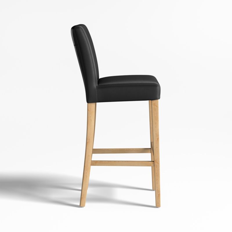 Lowe Onyx Leather Bar Stool with Natural Wood Legs - image 2 of 4