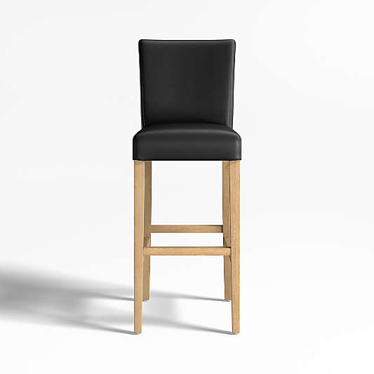 Lowe Onyx Leather Bar Stool with Natural Wood Legs