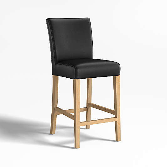 Lowe Onyx Leather Counter Stool with Natural Wood Legs