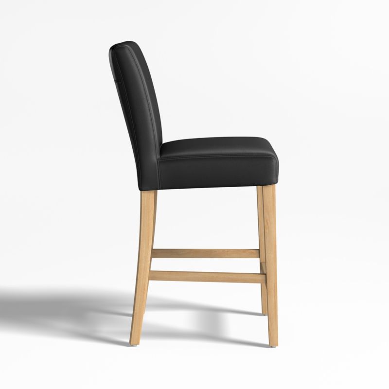 Lowe Onyx Leather Counter Stool with Natural Wood Legs - image 2 of 4