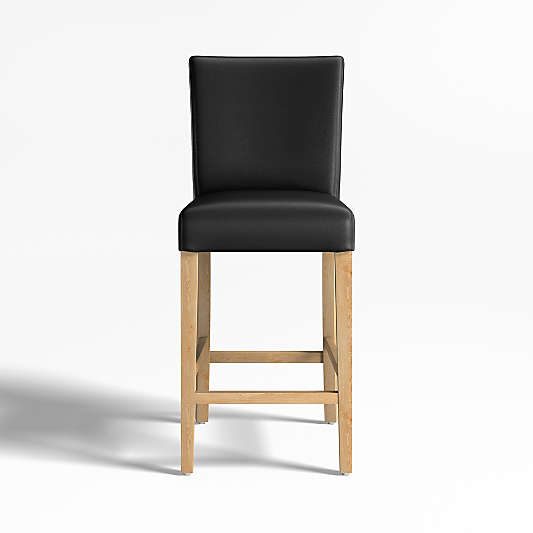 Lowe Onyx Leather Counter Stool with Natural Wood Legs