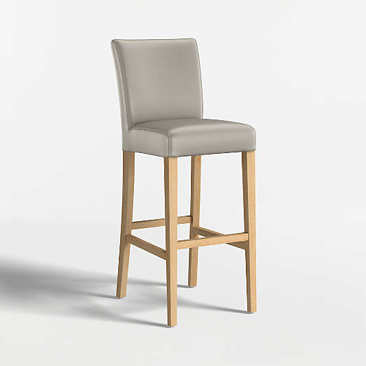 Lowe Pewter Grey Leather Stools with Natural Wood Legs