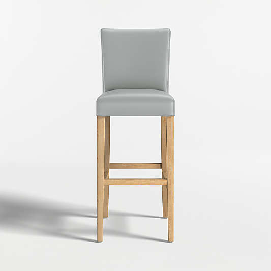 Lowe Pewter Grey Leather Bar Stool with Natural Wood Legs
