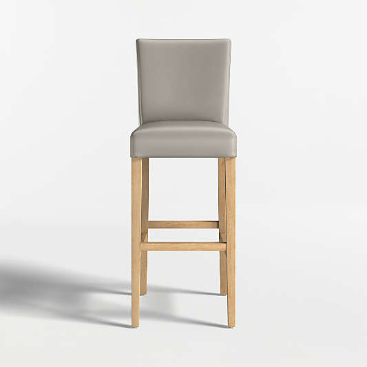 Lowe Pewter Grey Leather Bar Stool with Natural Wood Legs