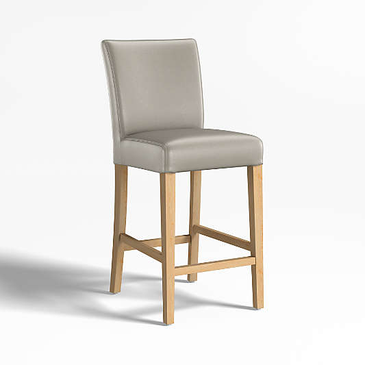 Lowe Pewter Grey Leather Stools with Natural Wood Legs