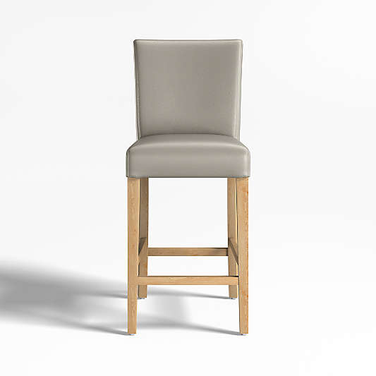 Lowe Pewter Grey Leather Counter Stool with Natural Wood Legs