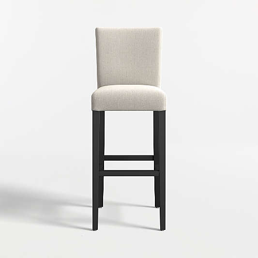 Lowe Pewter Grey Upholstered Bar Stool with Ebony Wood Legs