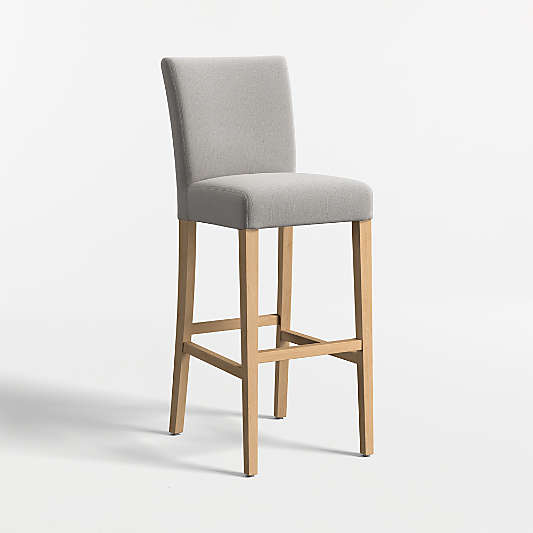 Lowe Pewter Grey Upholstered Bar Stool with Natural Wood Legs