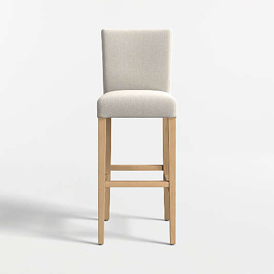 Lowe Pewter Grey Upholstered Bar Stool with Natural Wood Legs
